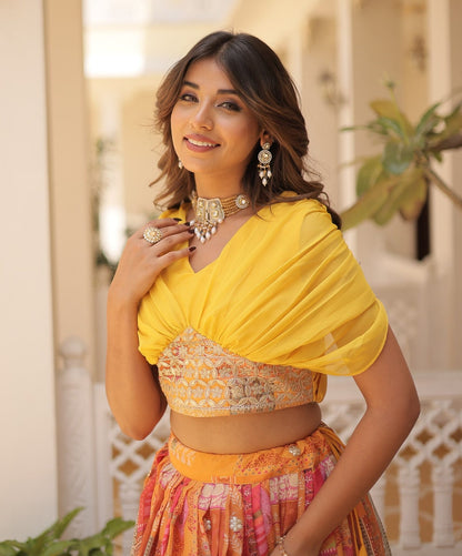 Orange Russian Silk Lehenga Choli With Foil Embroidery Work.