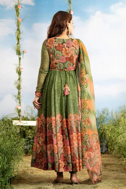 Olive Green Faux Georgette Anarkali Gown With Digital Print