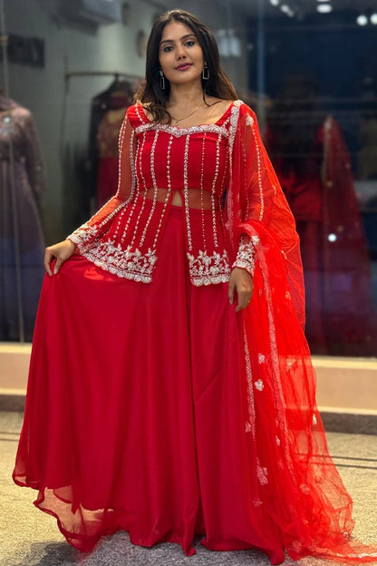 Premium Red Silk Lehenga Choli With Grand Beads Embroidery Work