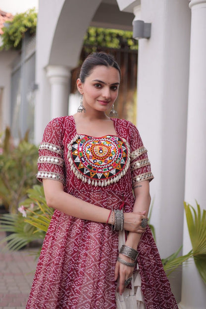 Trendy Kora Cotton Lehenga With Bandhani Print Work On Kurti
