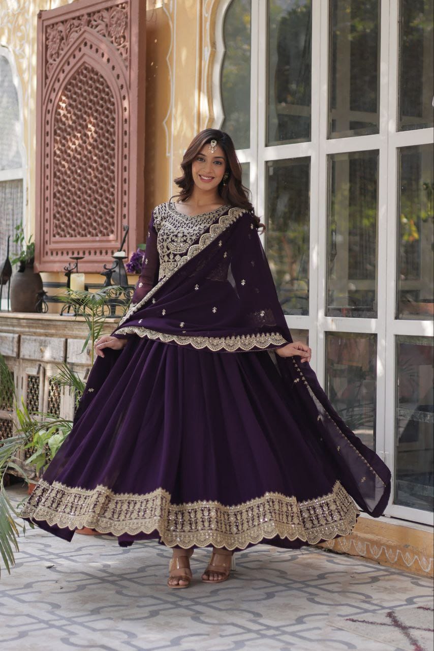 Ready-To-Wear Faux Blooming Anarkali Gown With Dupatta Along With Sequins Work