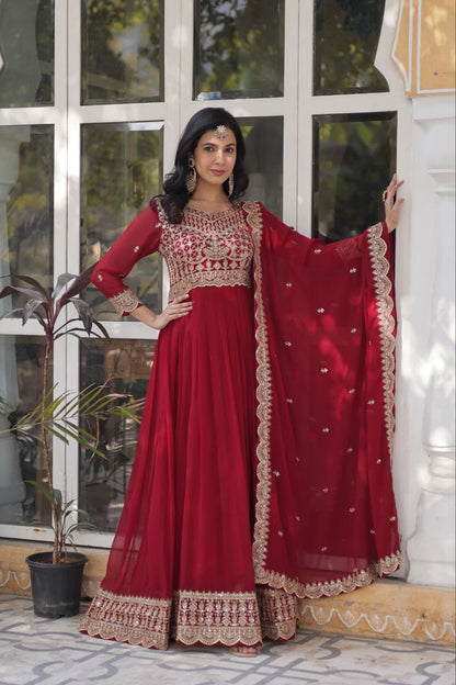 Ready-To-Wear Faux Blooming Anarkali Gown With Dupatta Along With Sequins Work