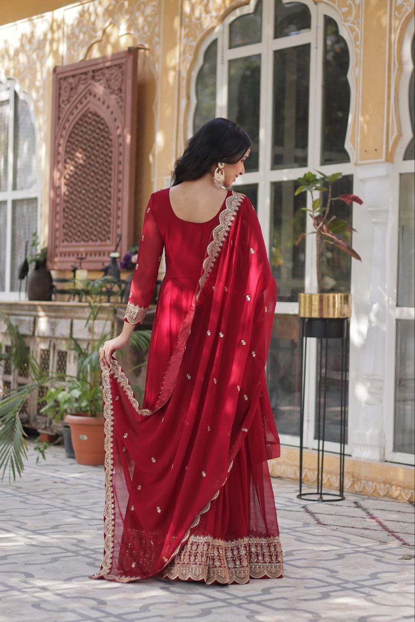 Ready-To-Wear Faux Blooming Anarkali Gown With Dupatta Along With Sequins Work