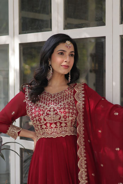 Ready-To-Wear Faux Blooming Anarkali Gown With Dupatta Along With Sequins Work