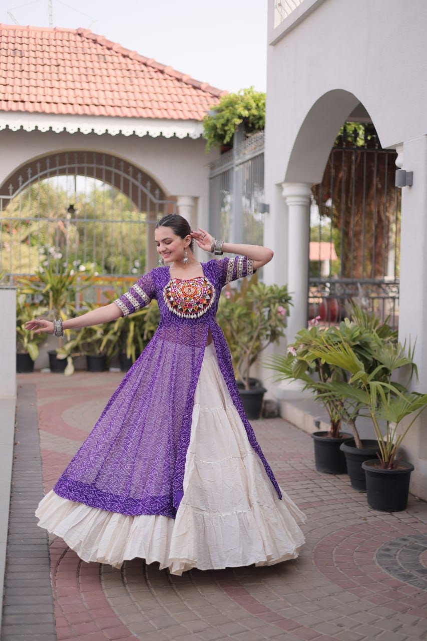Trendy Kora Cotton Lehenga With Bandhani Print Work On Kurti