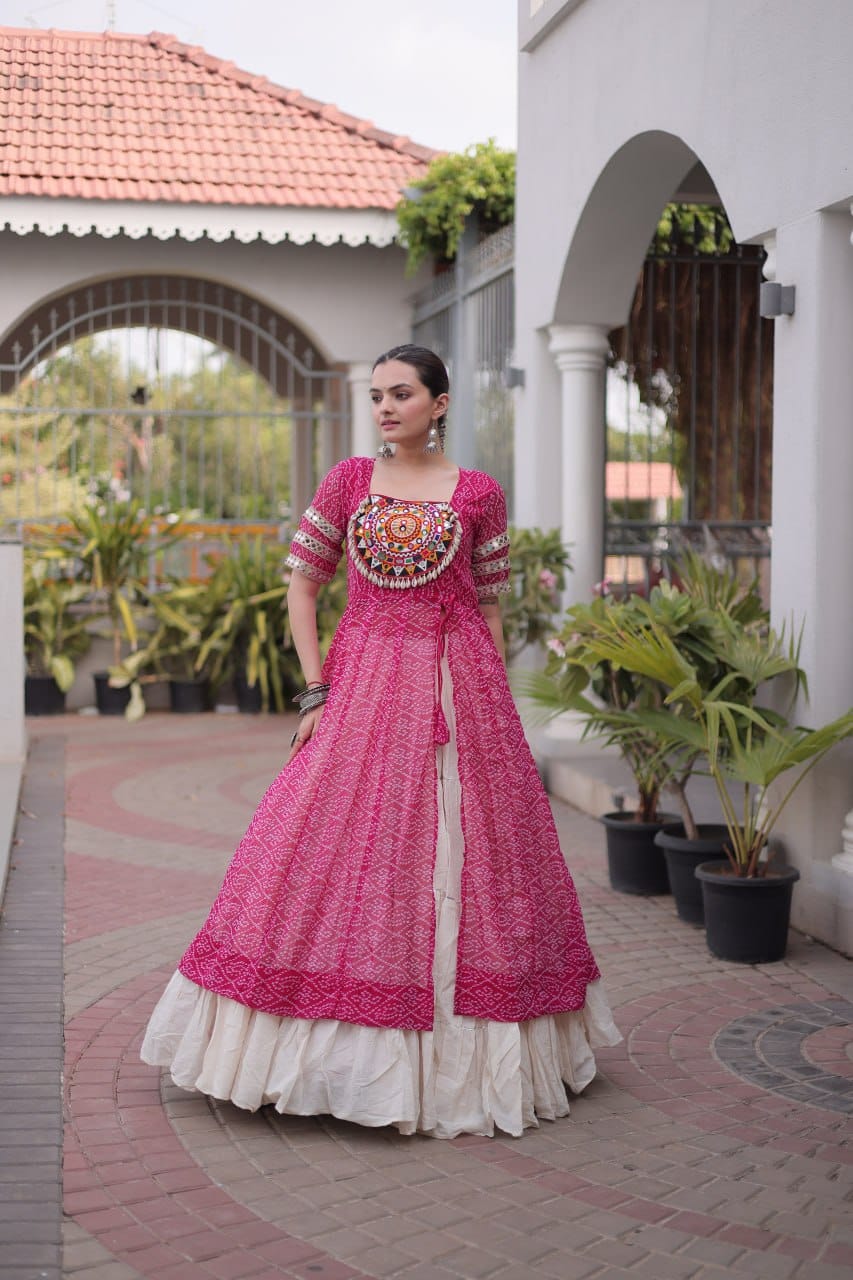 Trendy Kora Cotton Lehenga With Bandhani Print Work On Kurti