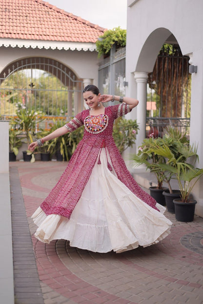 Trendy Kora Cotton Lehenga With Bandhani Print Work On Kurti