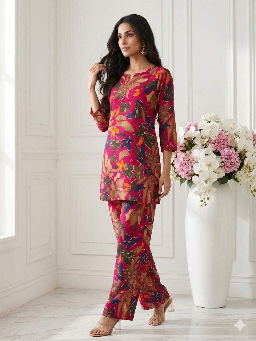 Trendy Floral Co-Ord Sets With 3/4th Sleeve Length