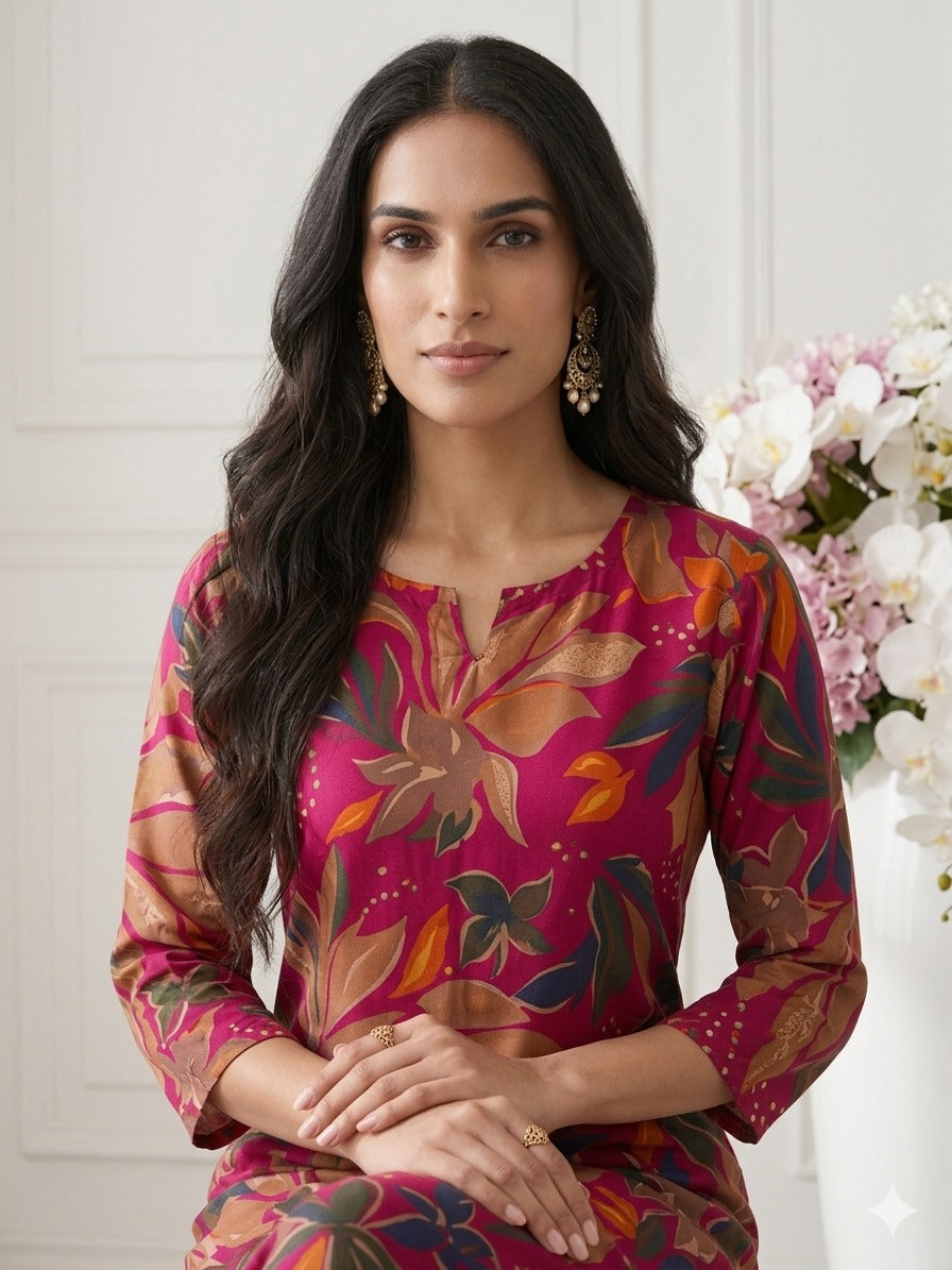 Trendy Floral Co-Ord Sets With 3/4th Sleeve Length