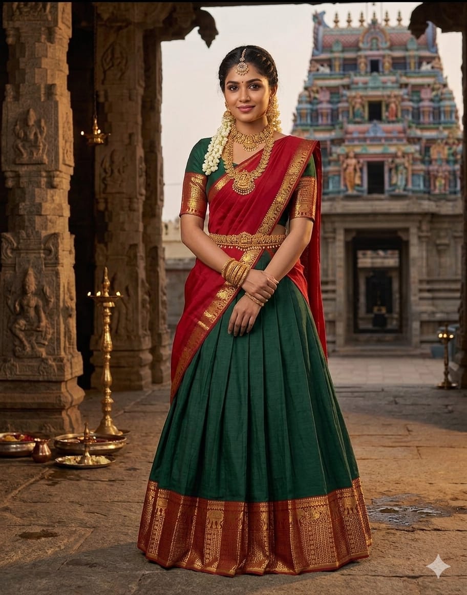 Elegant Kanchi Cotton Silk Lehenga With Zari Weaving Work