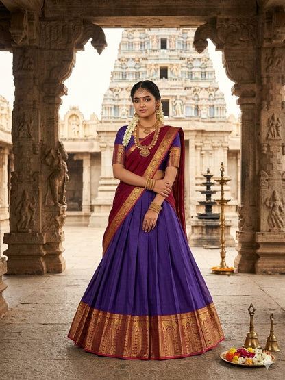 Elegant Kanchi Cotton Silk Lehenga With Zari Weaving Work