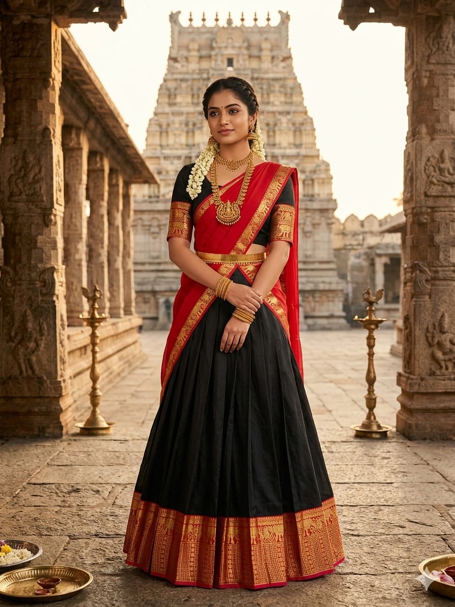 Elegant Kanchi Cotton Silk Lehenga With Zari Weaving Work