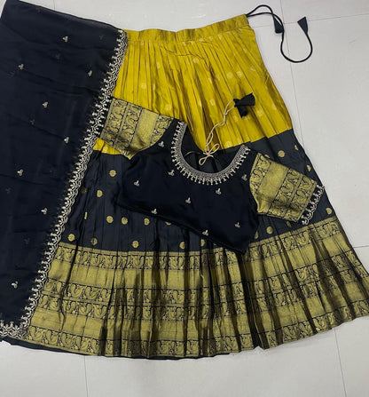 Premium Green Pure Kanjivaram Silk Lehenga Choli With Embroidery Work On Blouse & Dupatta