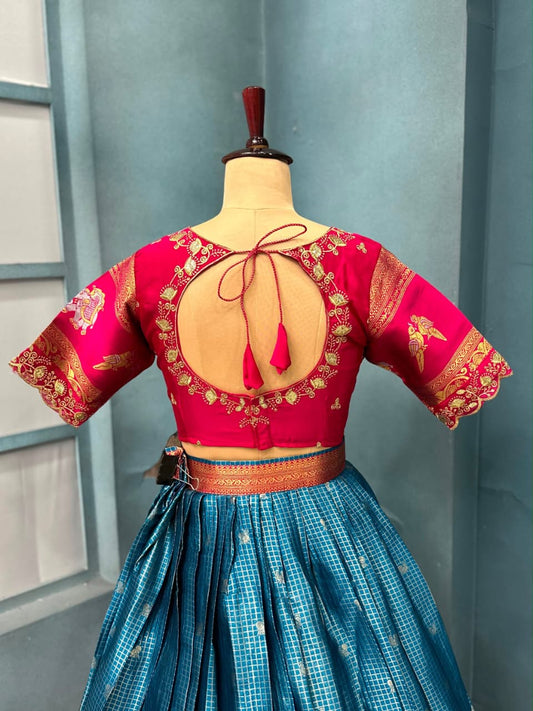 Pink Premium Kanjivaram Silk Lehenga With Designer Maggam Work Blouse