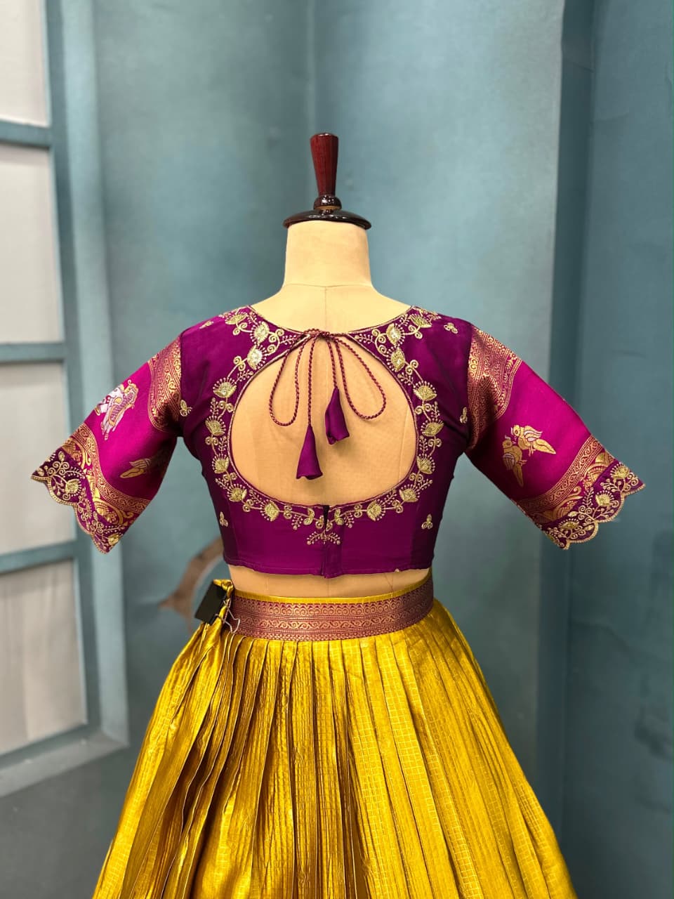 Yellow Pure Kanjivaram Silk Lehenga Choli With Maggam Work Blouse