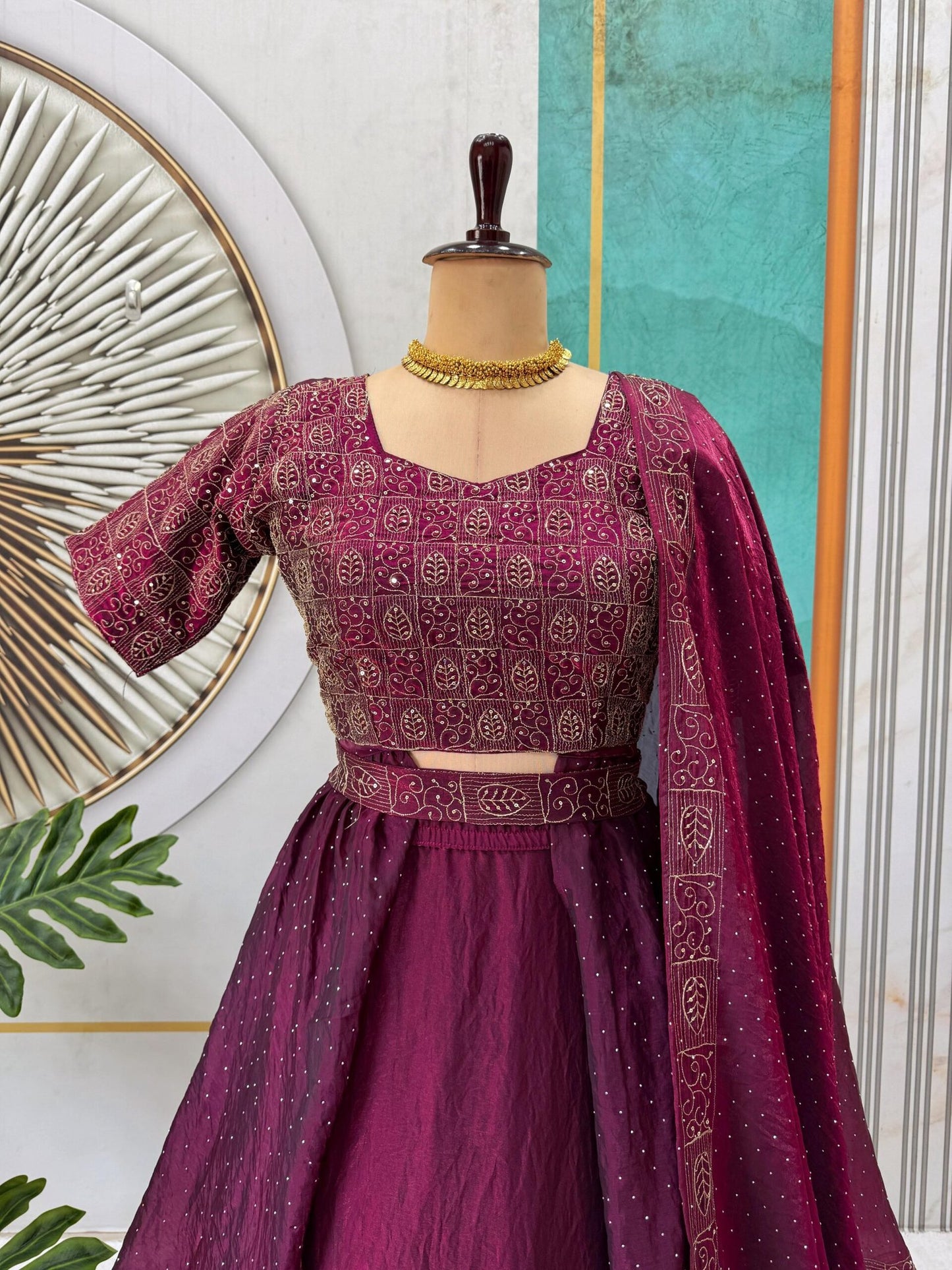 Gorgeous Wine Soft Space Silk 4 In 1 Style Lehenga