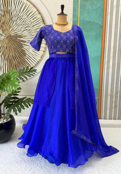 Stunning Navy Blue With Pepsi Blue 4 In 1 Style Lehenga