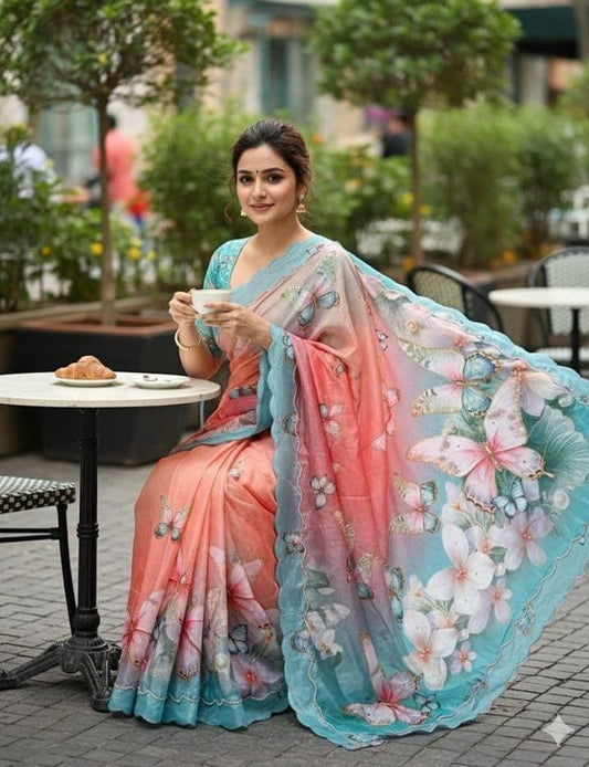 Gorgeous Pure Malai Silk Saree With Beautiful Digital Print
