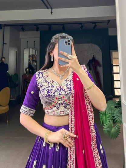 Purple Vichitra Silk Lehenga Choli With Sequins Work
