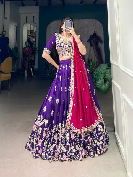 Purple Vichitra Silk Lehenga Choli With Sequins Work