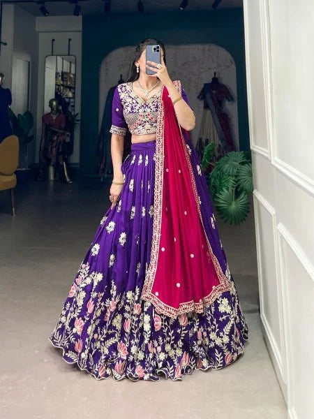 Purple Vichitra Silk Lehenga Choli With Sequins Work