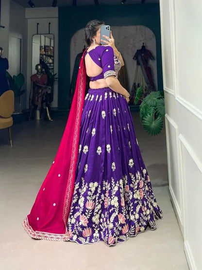 Purple Vichitra Silk Lehenga Choli With Sequins Work