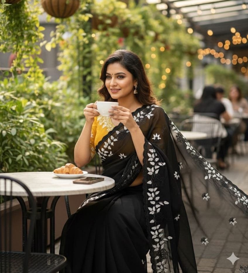 Trendy Chiffon Saree With Embroidery Panel Work