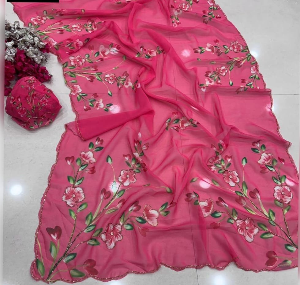 Pure Soft Georgette Silk Saree With Beautiful Digital Floral Print