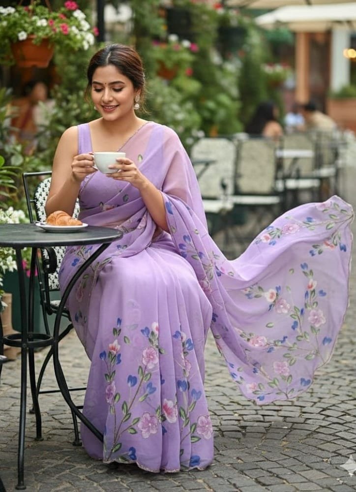 Pure Soft Georgette Silk Saree With Beautiful Digital Floral Print