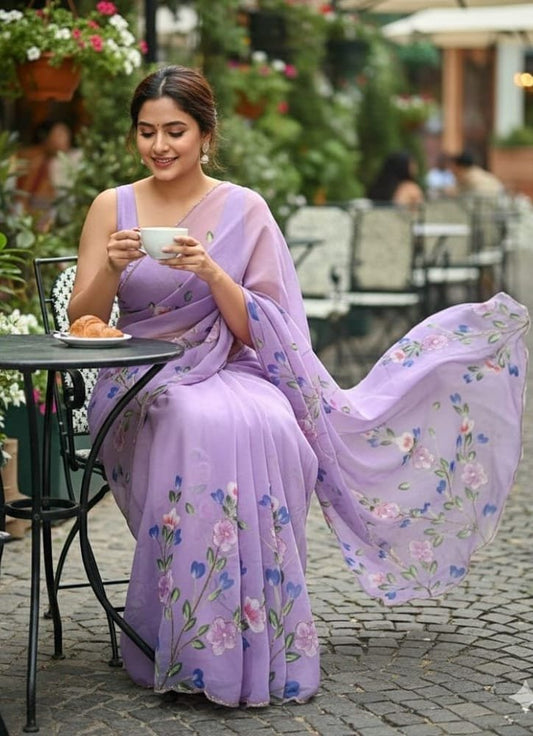 Pure Soft Georgette Silk Saree With Beautiful Digital Floral Print