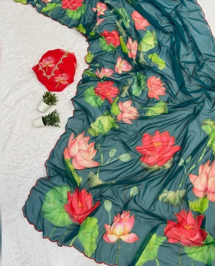 Latest Party Wear Multi Color Soft Chiffon Saree With Floral Print