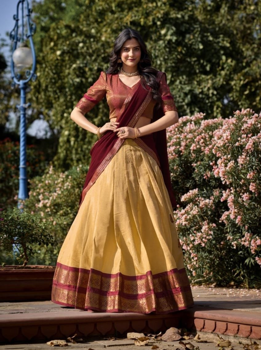 Pure Kanchipuram Silk Zari Weaving Work Lehenga Choli