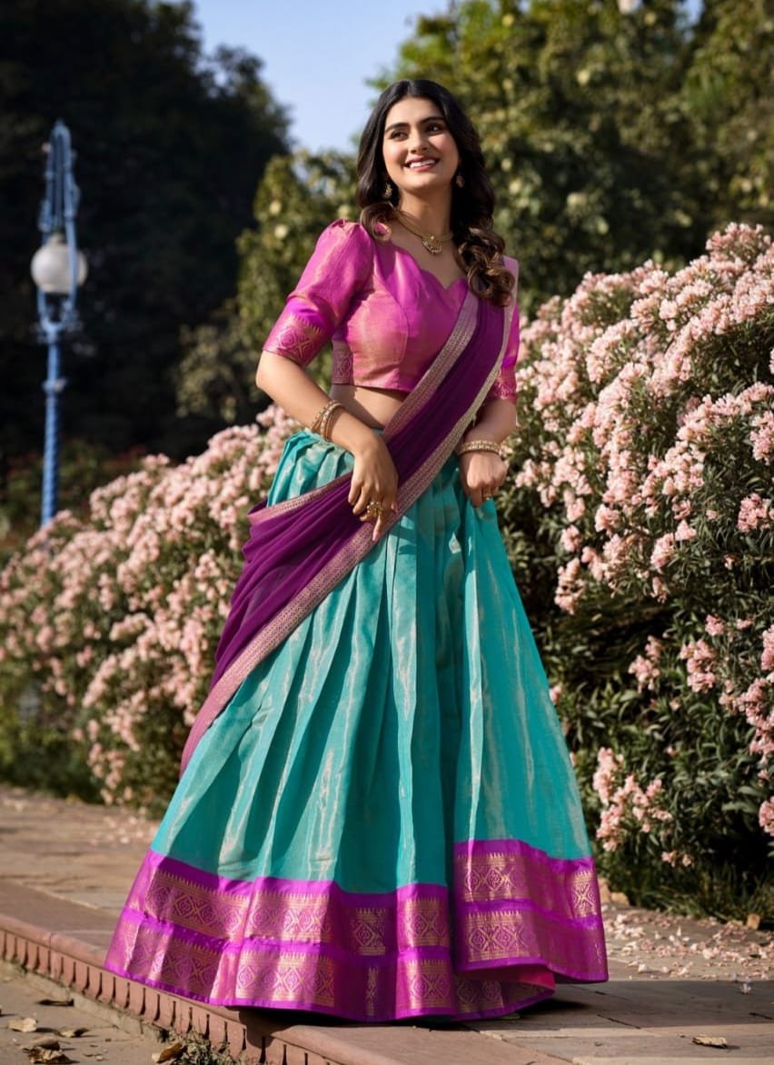 Pure Kanchipuram Silk Zari Weaving Work Lehenga Choli
