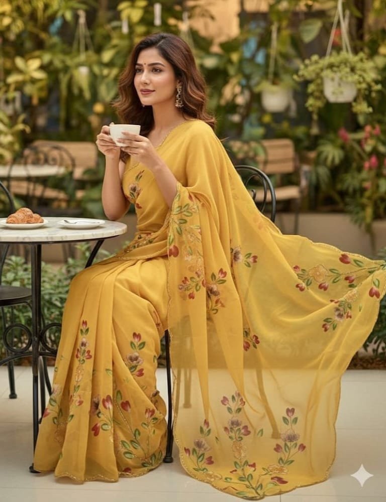 Elegant Soft Georgette Silk Saree With Fabulous Floral Print