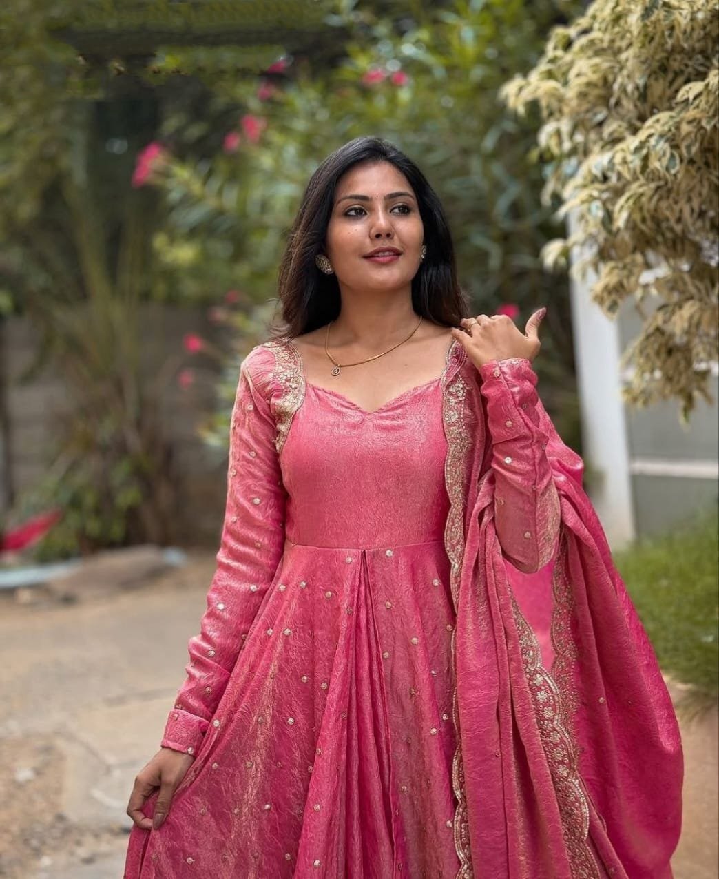 Elegant Silk Anarkali With Sequin Work Dupatta