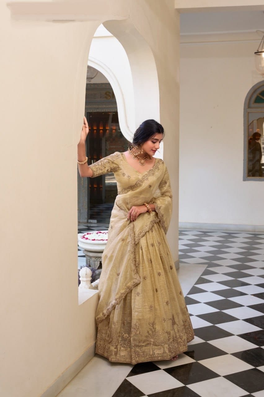Traditional Indian Ensemble Beautiful Gold Crush Lehenga Choli