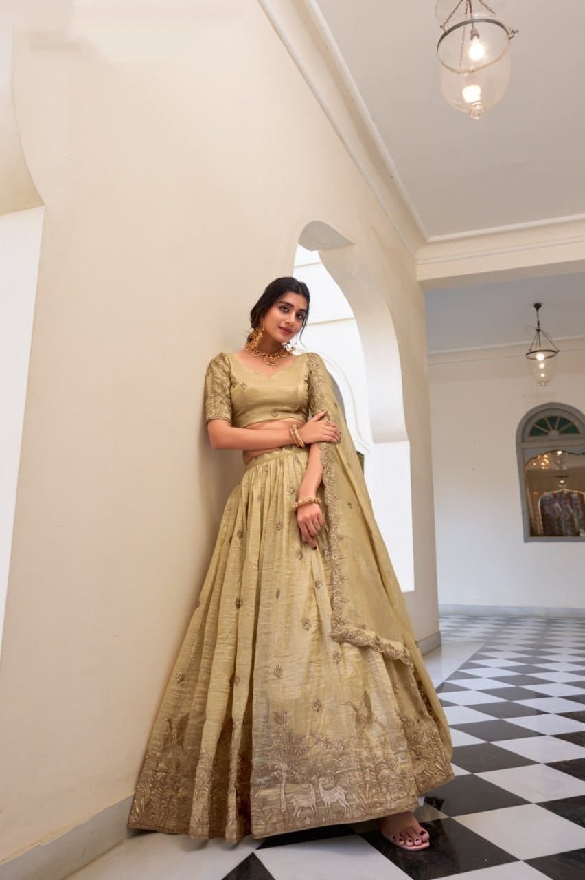 Traditional Indian Ensemble Beautiful Gold Crush Lehenga Choli
