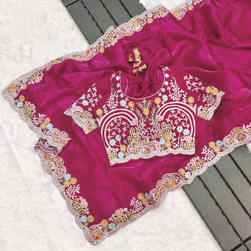 Stunning Pink Jimmy Choo Saree With Sequins & Coding Work