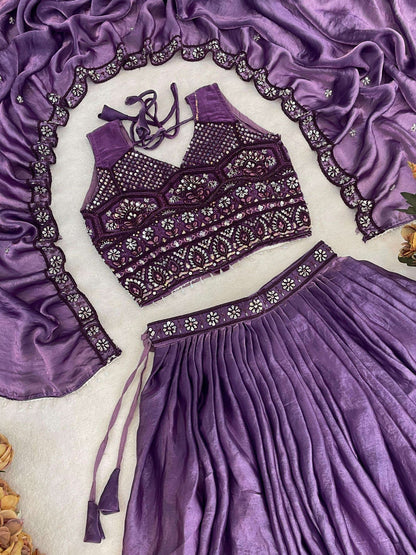 Cool Purple Organza Silk Lehenga Choli With Digital Print