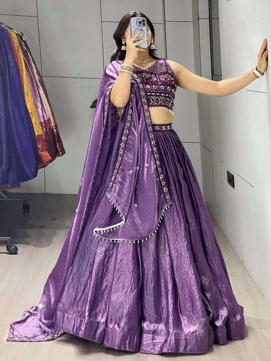 Cool Purple Organza Silk Lehenga Choli With Digital Print