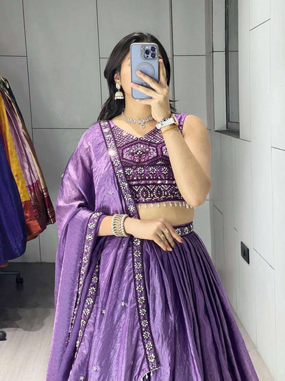 Cool Purple Organza Silk Lehenga Choli With Digital Print