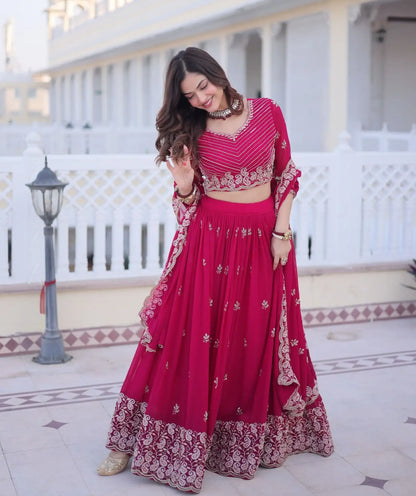 Stunning Pink Faux Blooming Embroidered Lehenga Choli