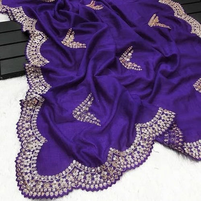 Gorgeous Purple Silk Saree With Embroidered Work On Blouse