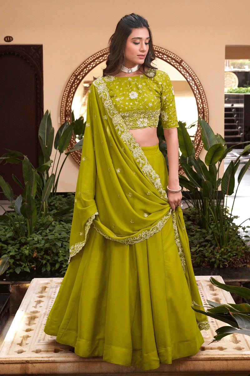 Stunning Mehendi Embroidered Lehenga Choli With Sequins Work