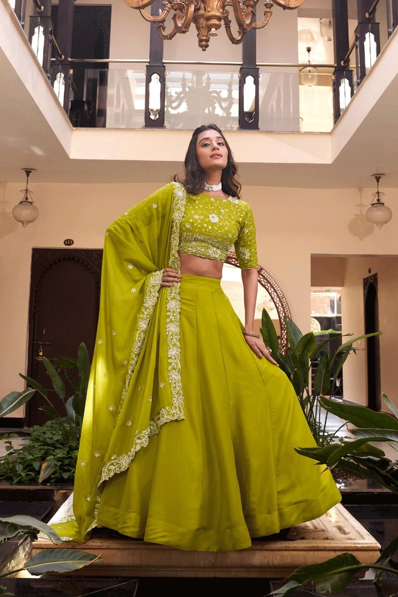 Stunning Mehendi Embroidered Lehenga Choli With Sequins Work