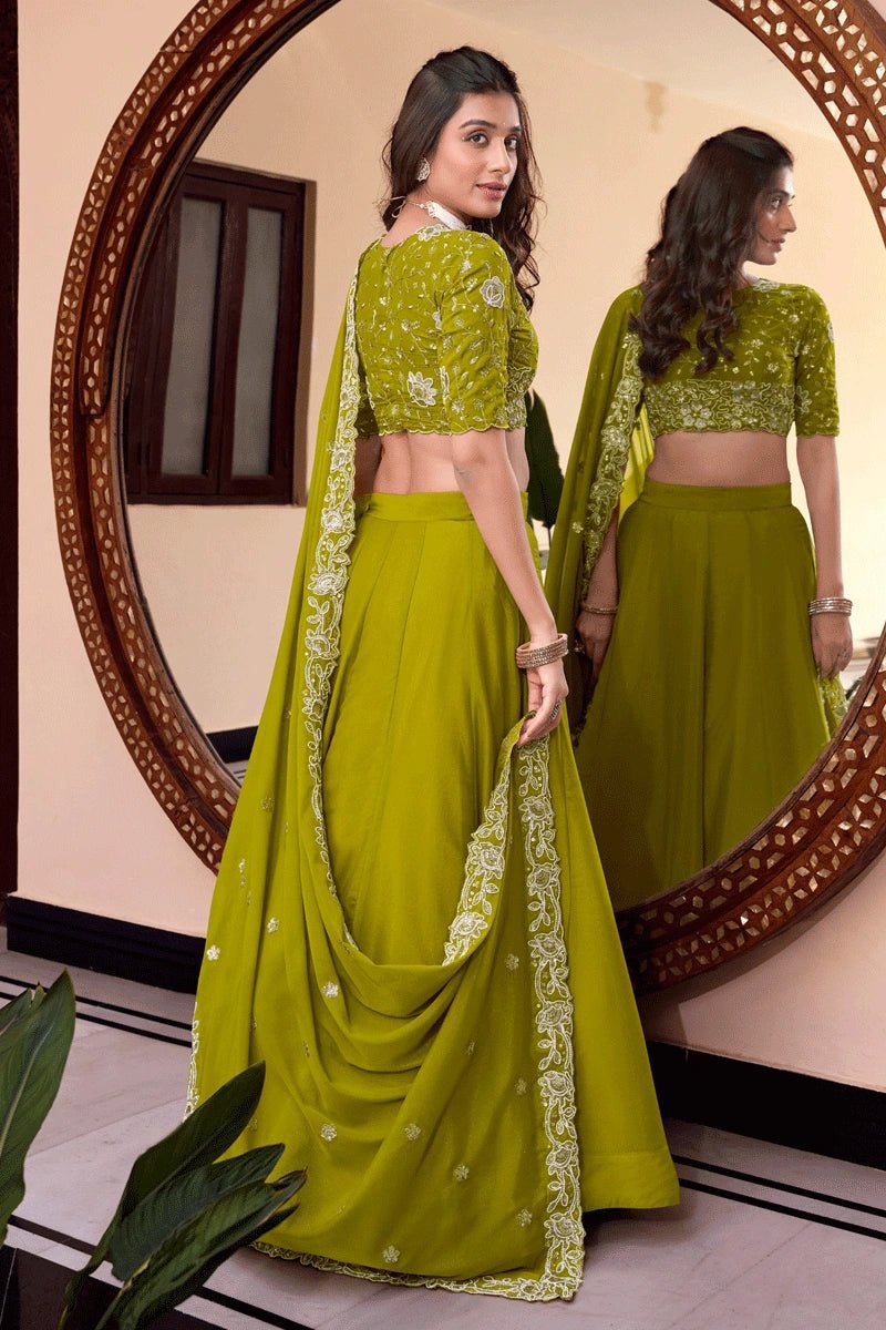 Stunning Mehendi Embroidered Lehenga Choli With Sequins Work