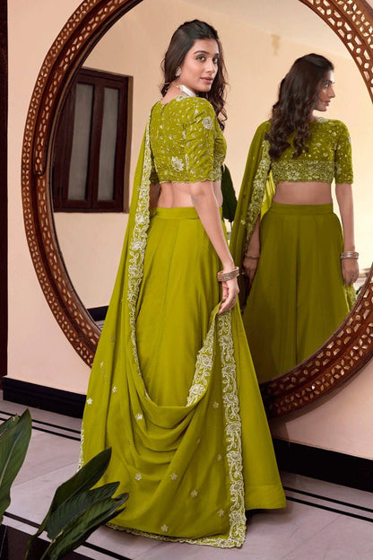 Stunning Mehendi Embroidered Lehenga Choli With Sequins Work
