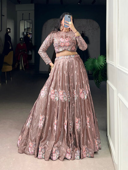Latest Onion Pink Fendi Silk Lehenga Choli With Sequins Work
