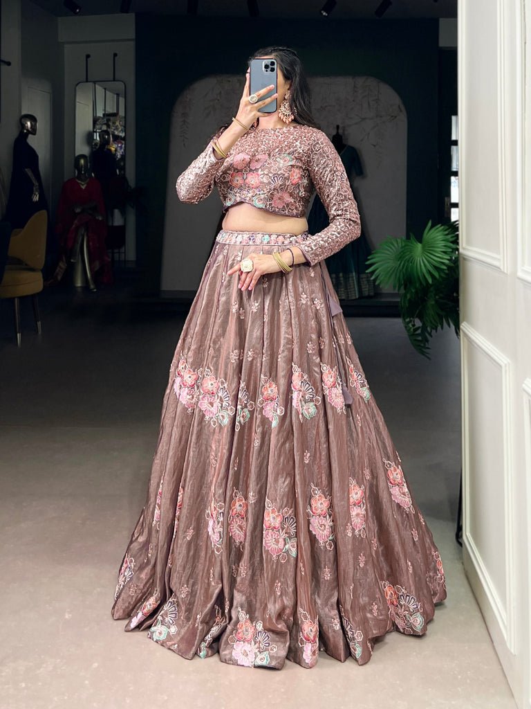 Latest Onion Pink Fendi Silk Lehenga Choli With Sequins Work
