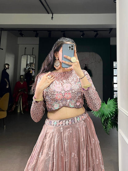 Latest Onion Pink Fendi Silk Lehenga Choli With Sequins Work